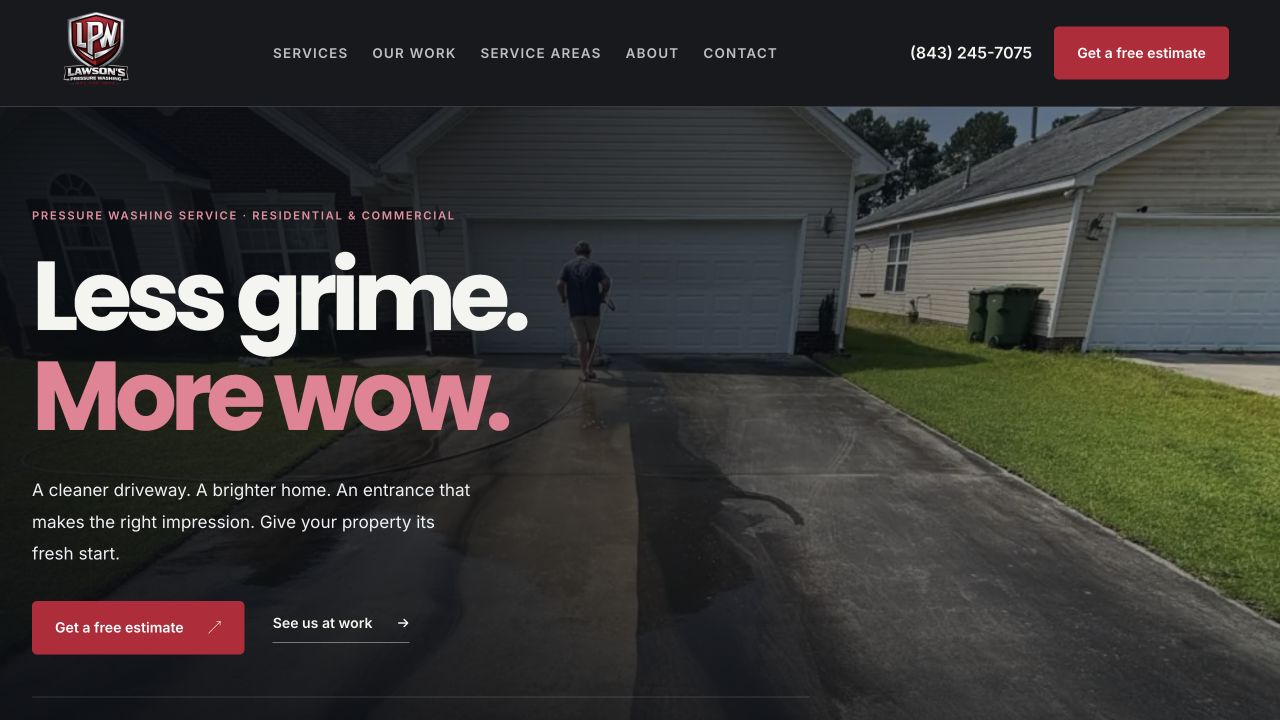 Lawson’s Pressure Washing website homepage
